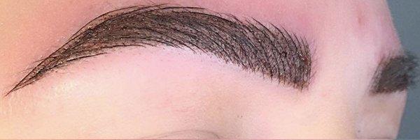 Close up of dramatic combo brow.