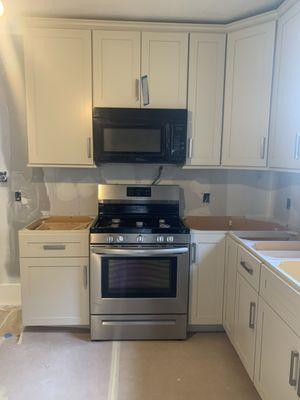 Completed kitchen project. Was a 1920 kitchen, renovation included rebuilding floor and replacing plaster walls.