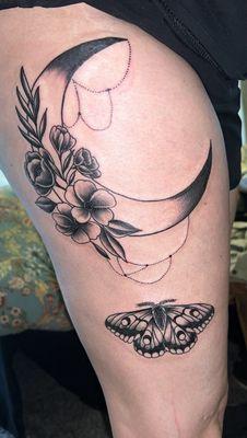 Thigh tattoo by Johnny