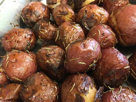 Roasted Red Potatoes with Olive Oil and Rosemary. Great for Vegans and Vegetarians and goes well with Chicken Piccata and Flank Steak