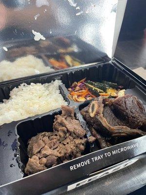 Korean box with Beef bulgogi and Kalbi ribs