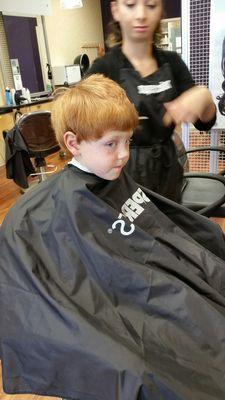 My little man loves going here. She asks what type of hair cut and u get it. Jr hair cut is 13.95. Adult is 15.95. Not bad.