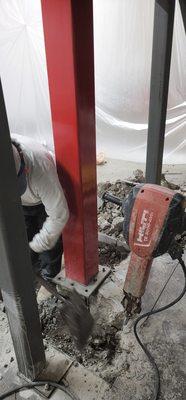 Concrete breaking around steel columns