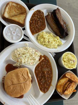 Pork platter on bread. Could be with Texas toast. The other picture is the ribs.