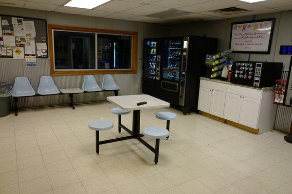 Seating area with new vending machines including coffee and children options