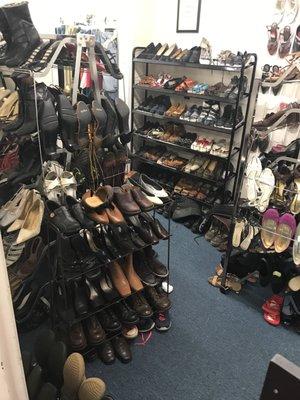 An entire room full of women's shoes