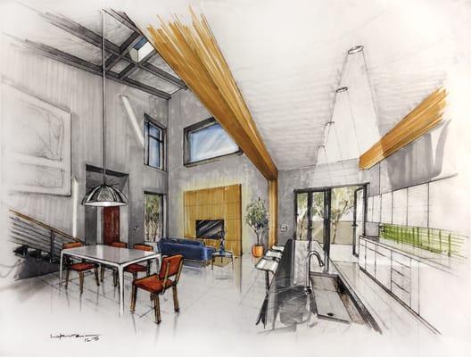 Interior rendering sketch for a residential project in Vietnam.