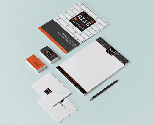 RISE Pizzeria stationary designed by ONE Strategy