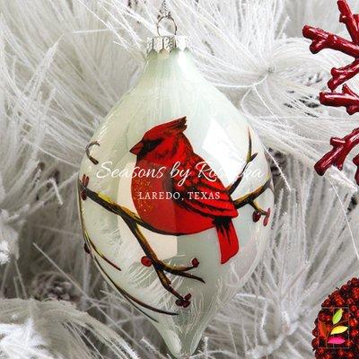 Christmas cardinal glass ornaments at Seasons By Rosalba in Laredo, Texas.