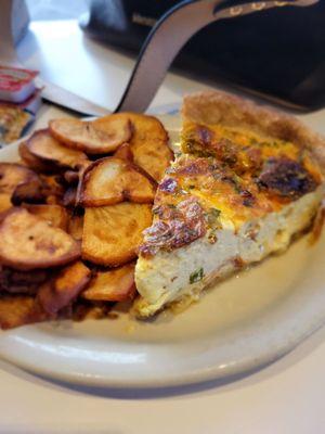 Ham and Swiss quiche and breakfast potatoes