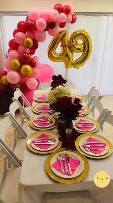 Rectangular Table 8ft for 10 people, Polyester tablecloth white and white resin chairs. For every occasion!!