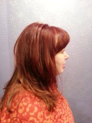 Sassy blends of reds and coppers coupled with a phenomenal cut makes a very satisfied client!