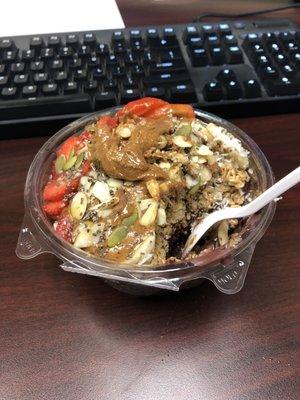 Power bowl with all the toppings and added almond butter