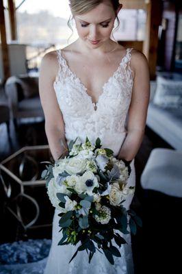 My bridal bouquet - the only direction I gave was that there be some white, some green, and it not be a round ball. Michael NAILED IT.