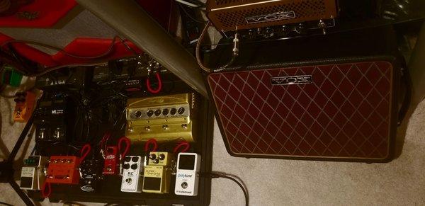 H.O.F. mini pedal (the small red one) in its new home. I downloaded a set of Tone Prints that I like. Thanks TCM!