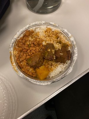 Rice beans and beef stew.