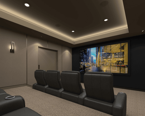 Dedicated home theaters with integrated audio, video, and even lighting and shading control, and superior room acoustics.