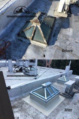 Galvanized skylight replacement new curb liquid flashing