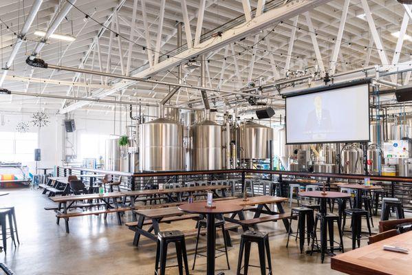 Taproom seating immersed n production area