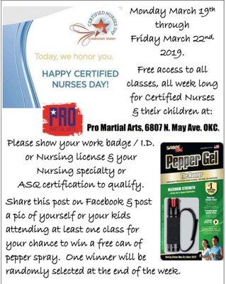 Free week for Certified Nurses & their kids during Certified Nurses Week!