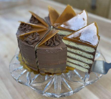 Dobosh - Hungarian Sponge Cake, Chocolate Cream Layers, Caramel Topping!