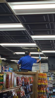 The first time in my life I've ever seen an employee cleaning the air vents in any food establishment.