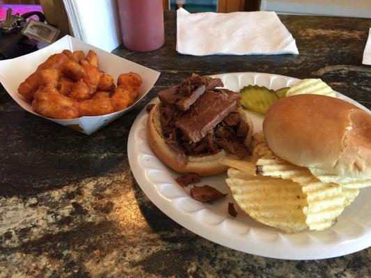 Cheese curds & hot beef sandwich!