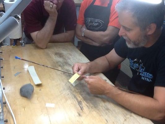 Mr. Bill Oyster teaching a bamboo fly rod making class.