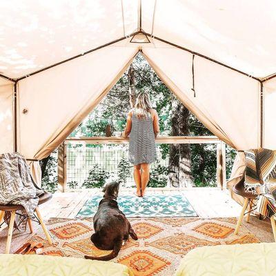 Hey Wanderer girls checking out one of our Ozark tents. This one has two full memory foam mattress and an enchanting view