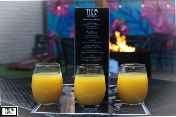 Tiki Lounge Mimosas. $3 All Day during Tiki Lounge Sunday Funday