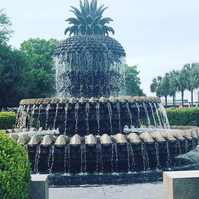 Pineapple fountain in waterfront park