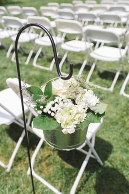 Ceremony flowers for June wedding.  Photo courtesy of Lauren Fair Photography