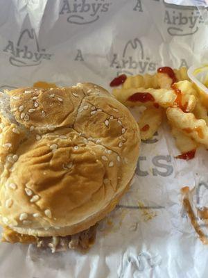 Beef n cheddar with "Horsey sauce"! Kringle Crinkle Fries (Medium)