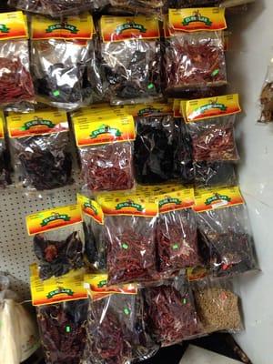 Types of dried peppers or chili