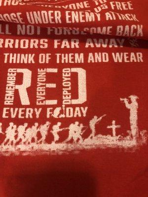 Defective product!!  Supposed to be red Friday.  Instead they send John3:16 front with garbage printed red Friday back!  Terrible QA!!!