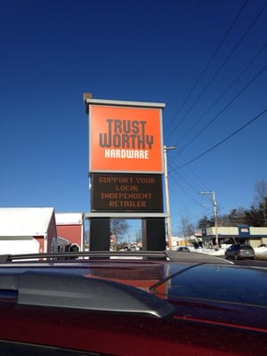 The sign in front of the store that says, "Support your local independent retailer"---that's what this hardware store is!