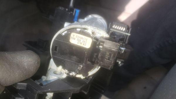 Ignition switch removed, found glue on the back of it and the inside of it.