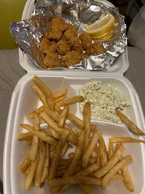 $16 for 10 shrimps, fries and tartar sauce. I didn't want the cole slaw.