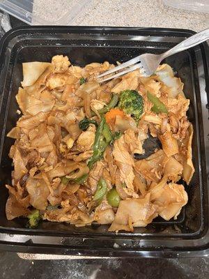 Pad Kee Mao (Drunken Noodles) with chicken.