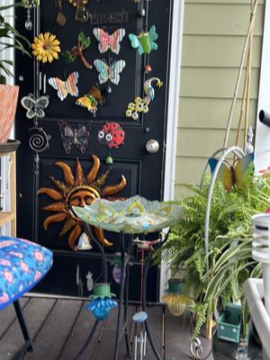 I decorated her porch with her decorative nic nacks and plants had a lot of fun