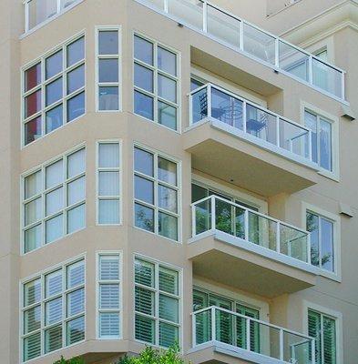 Railing with glass infill installed in San Francisco condos