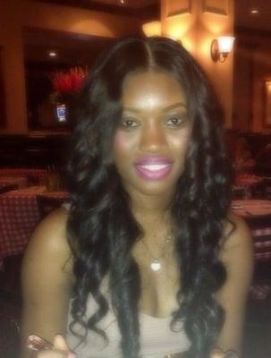 MODEL WEARING 100% VIRGIN  PERUVIAN HUMAN HAIR EXTENSIONS FROM HIGH CLASS HAIR EXTENSIONS.