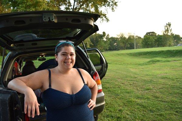 Nice rolling lawns. Road is on that ridge. Just drive over grass to where you want to camp.  Isn't my daughter beautiful?