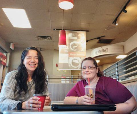 Enjoying a cup of coffee with a great caregiver!