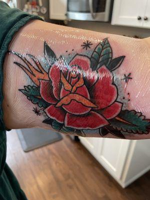 Rose tattoo. Fresh.