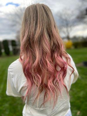 Full highlight and pink balayage by Liz