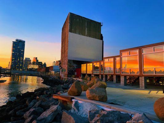 Our renovated shipping containers, and the lovely waterfront view!