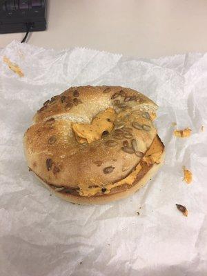 Sunflower bagel with spicy chipotle cream cheese