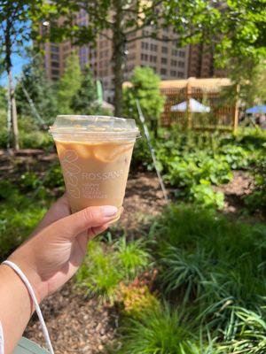 Iced peach basil latte