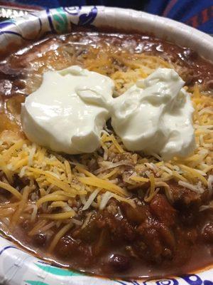 Chili, oh so good. Little home toppings help!